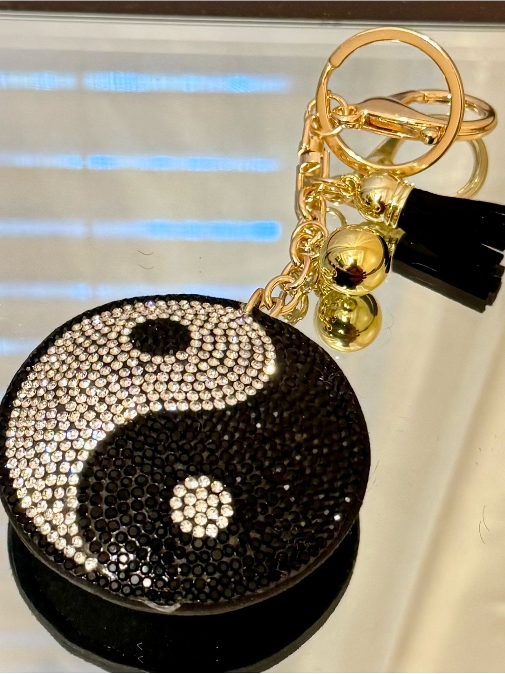 Crystal Yin Yang Black Card & Key Holder Keychain